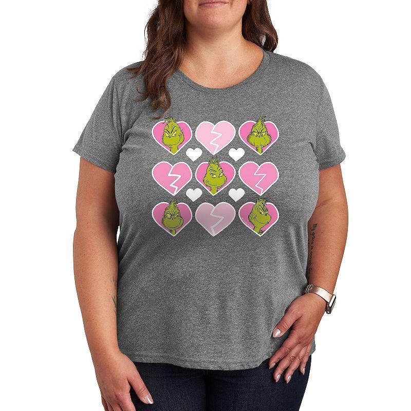 Plus Grinch Broken Heart Grid Graphic Tee, Womens Product Image