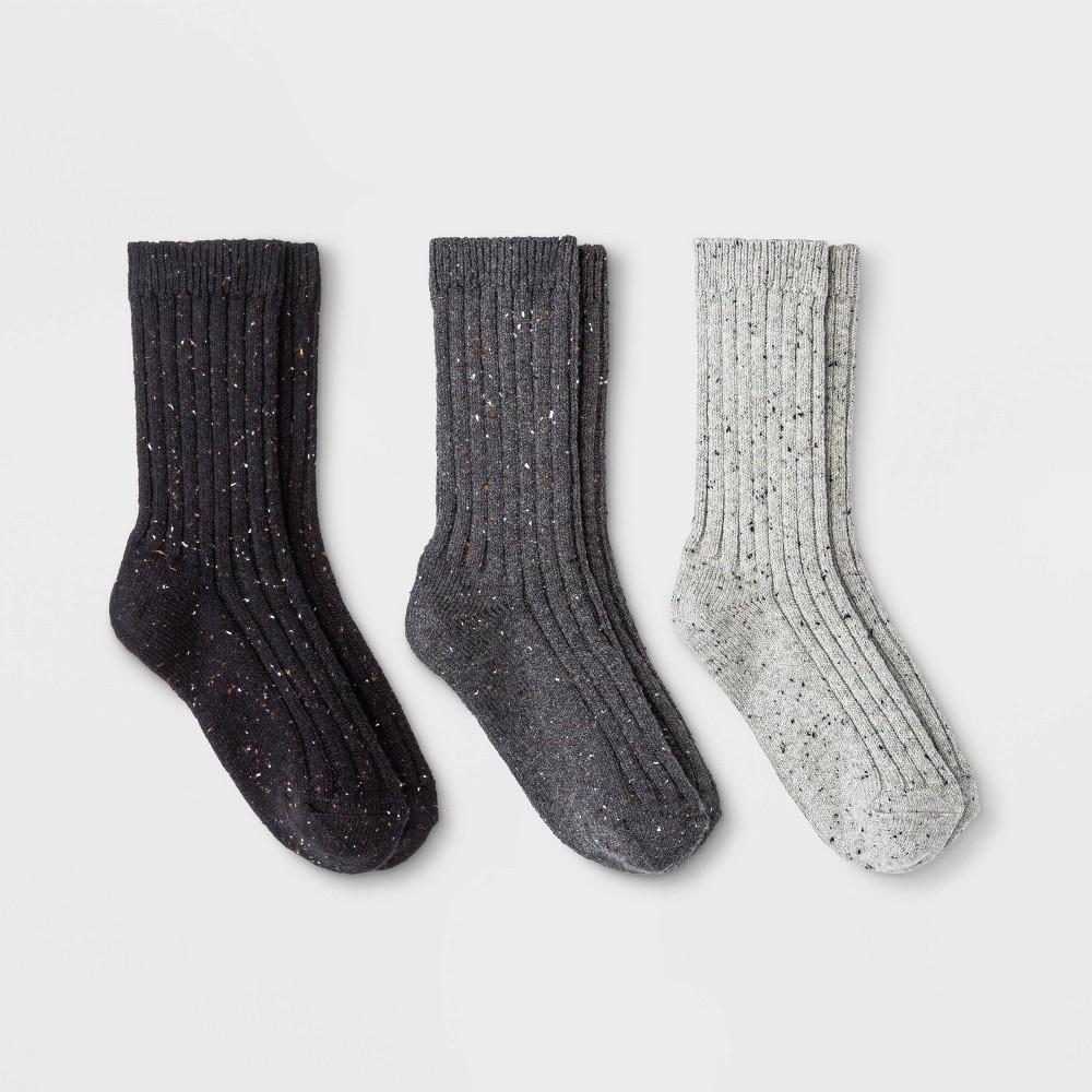 Womens Fine Ribbed Nep 3pk Crew Socks - Universal Thread Black/Charcoal Heather/Heather Gray 4-10 Product Image