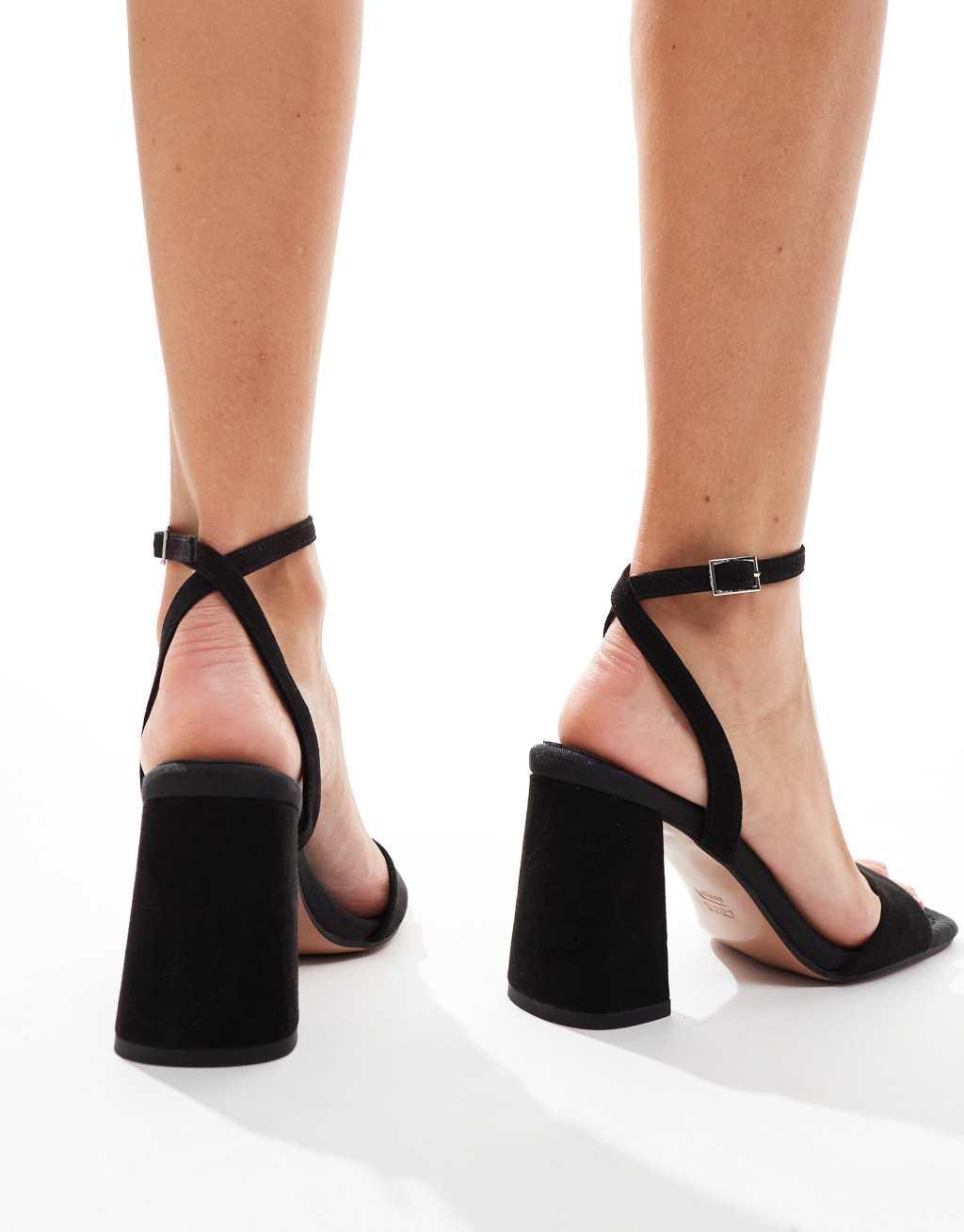 ASOS DESIGN Hotel barely there block heeled sandals in black micro Product Image