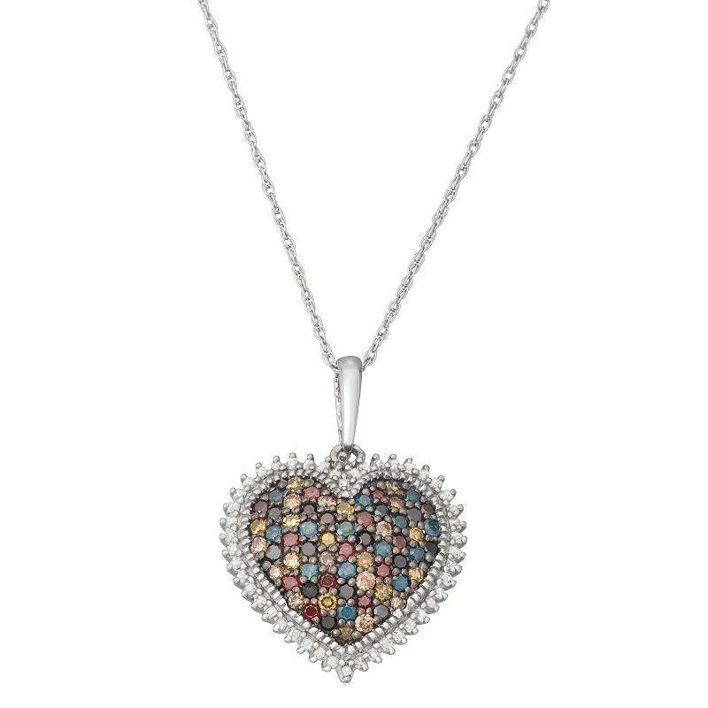 Jewelexcess 1 Carat T.W. Multicolor Diamond Sterling Silver Heart Pendant Necklace, Womens Product Image