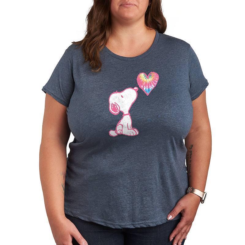 Plus Peanuts Pastel Rainbow Heart Graphic Tee, Womens Heather Grey Product Image