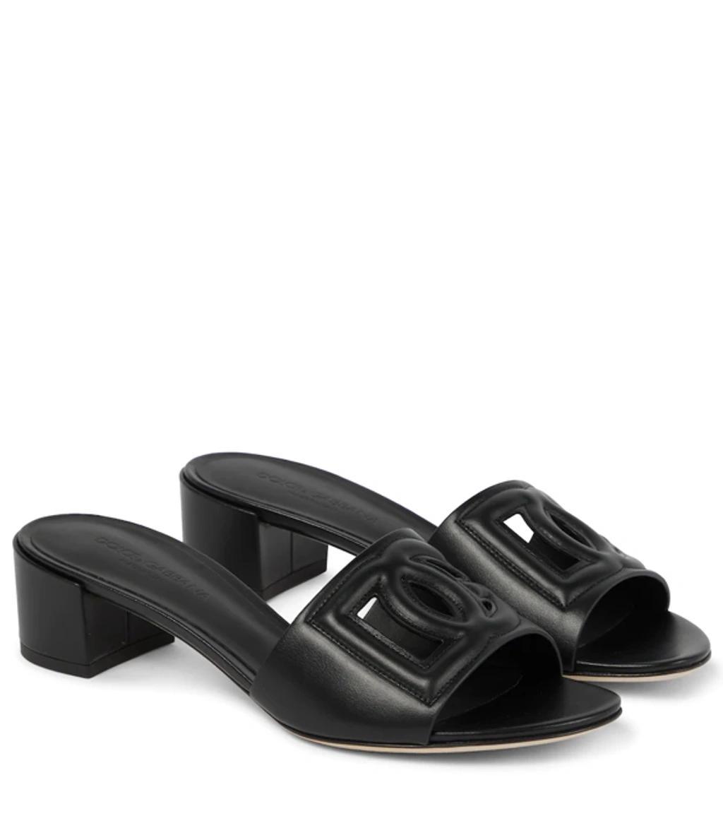 Dg Cutout Leather Sandals In Black Product Image