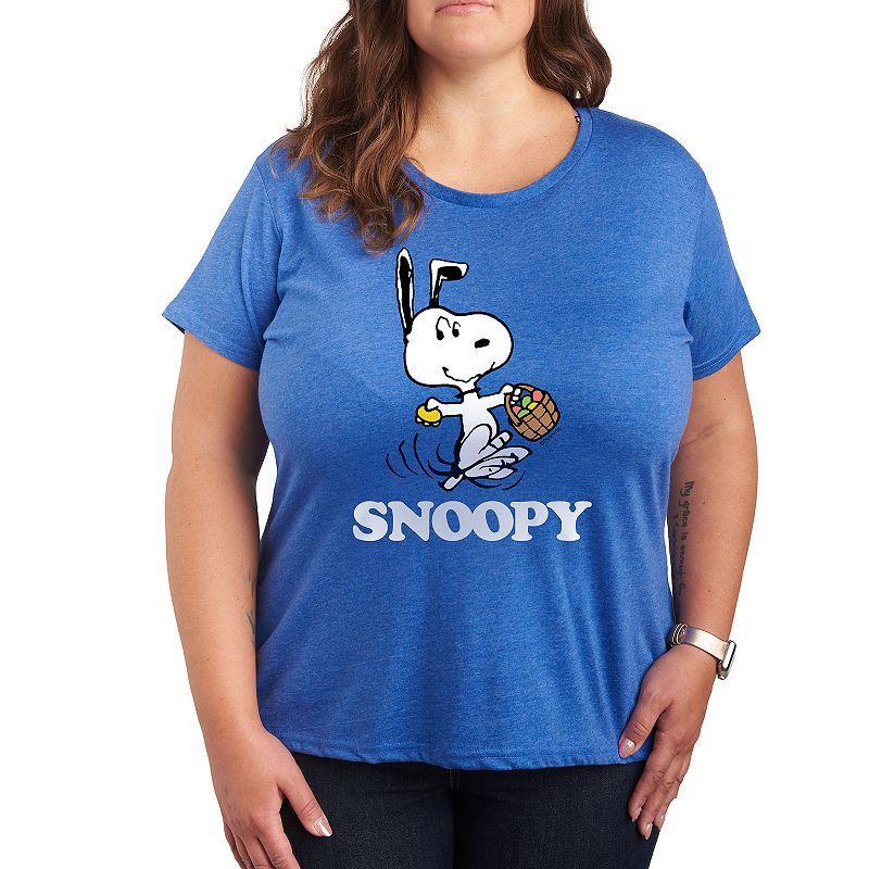 Plus Peanuts Snoopy Basket Graphic Tee, Womens Grey Green Product Image