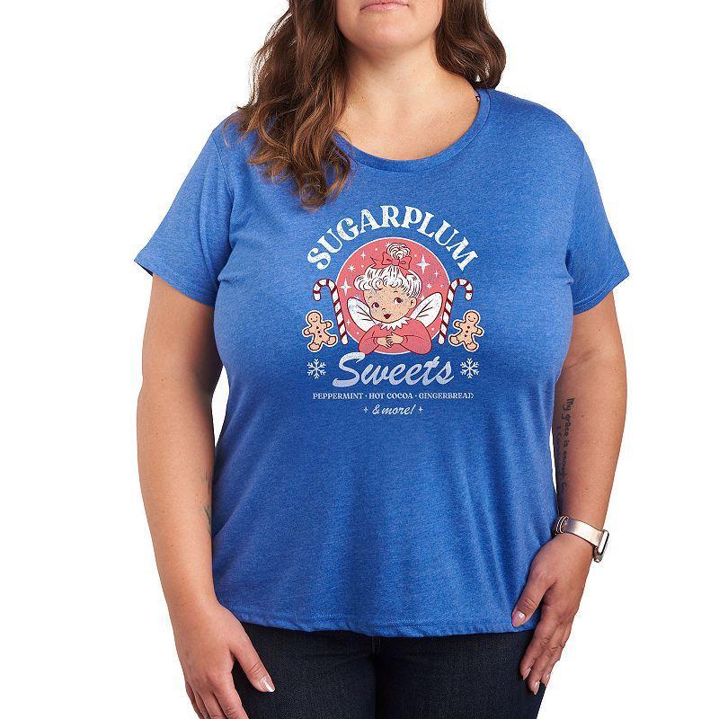 Plus Size Sugarplum Sweets Holiday Graphic Tee, Womens Grey Royal Blue Product Image