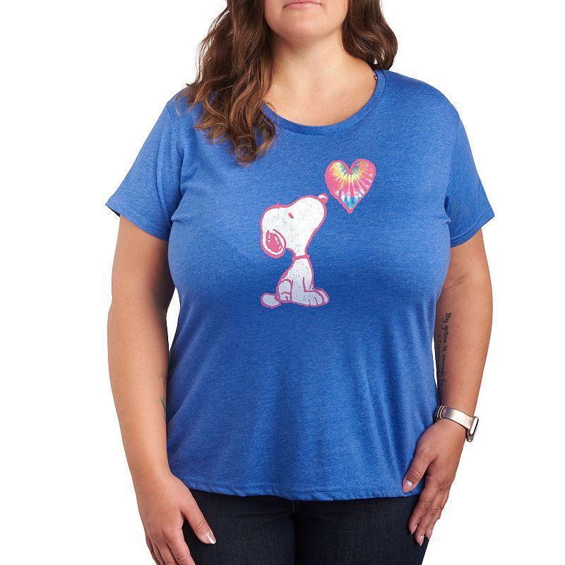 Plus Peanuts Pastel Rainbow Heart Graphic Tee, Womens Heather Grey Product Image