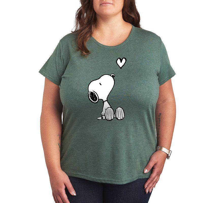 Plus Peanuts White Snoopy Heart Graphic Tee, Womens Grey Blue Product Image