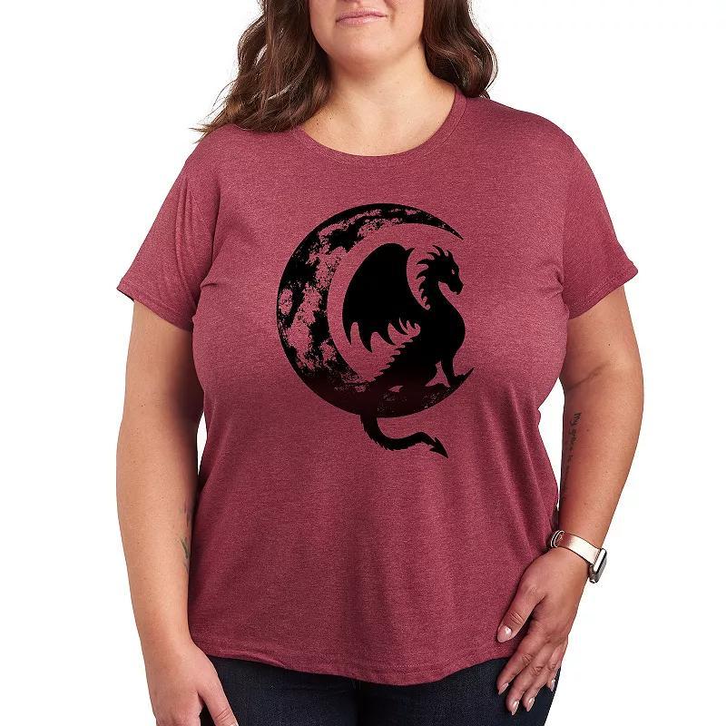 Plus Dragon Sitting On Crescent Moon Graphic Tee, Womens Brown Product Image