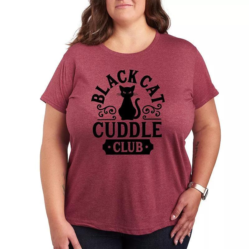 Plus Size Black Cat Cuddle Club Graphic Tee, Womens Grey Red Product Image