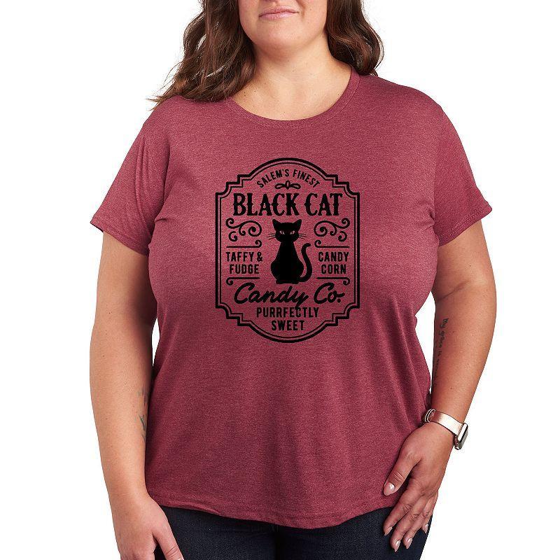 Plus Size Black Cat Candy Co. Graphic Tee, Womens Grey Red Product Image