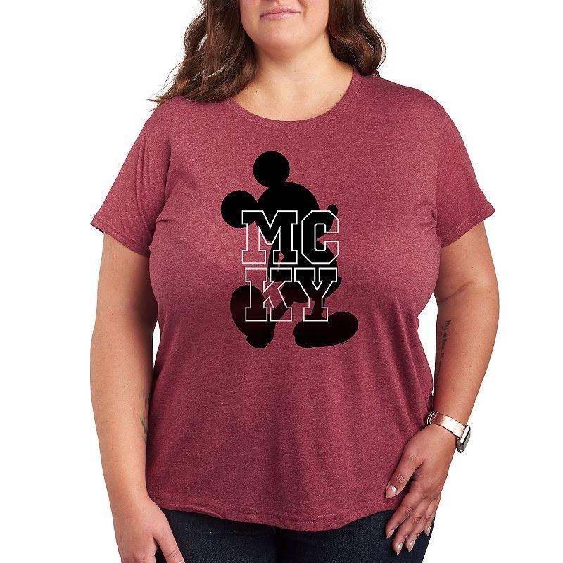 Disneys Mickey Mouse Plus Silhouette Graphic Tee, Womens Grey Wine Product Image