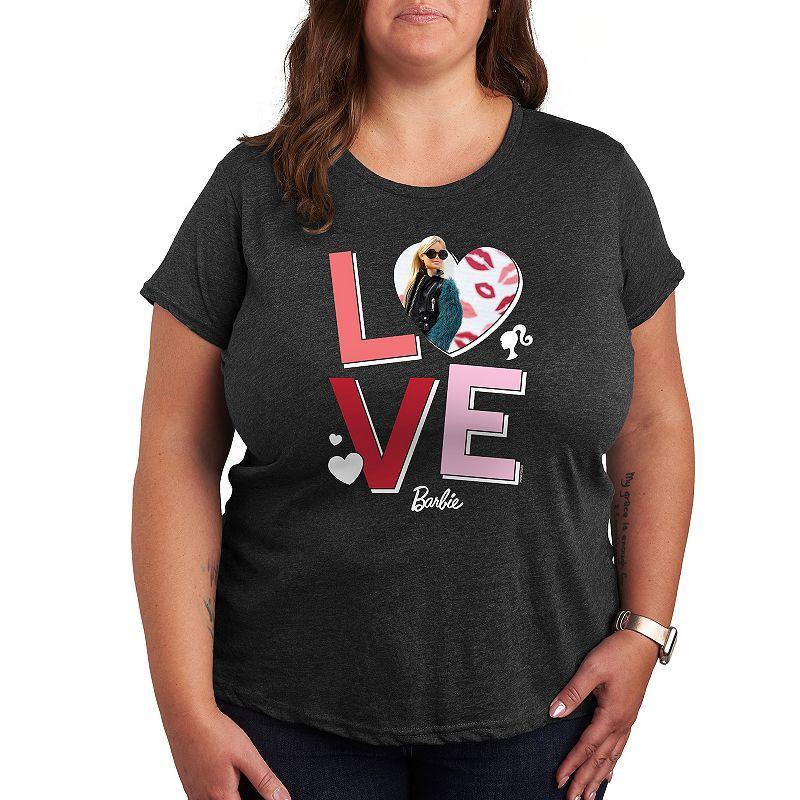 Plus Size Barbie Love Stacked Graphic Tee, Womens Heather Grey Product Image