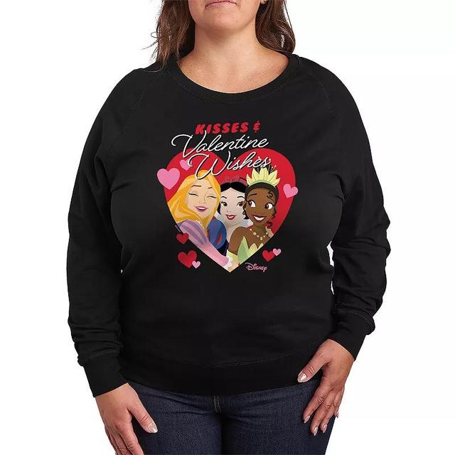 Disney Princess Snow White, Tiana & Rapunzel Plus Size Kisses & Valentine Wishes Lightweight French Terry Sweatshirt, Womens Product Image