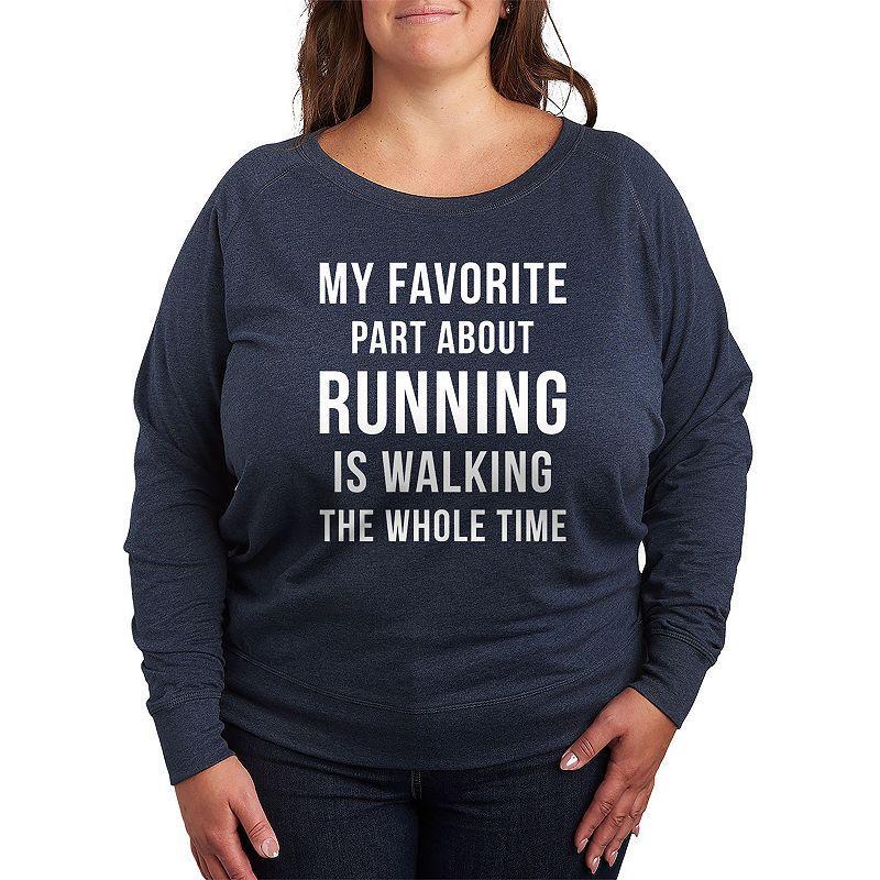 Plus Favorite Part About Running Slouchy Graphic Sweatshirt, Womens Grey Maroon Product Image