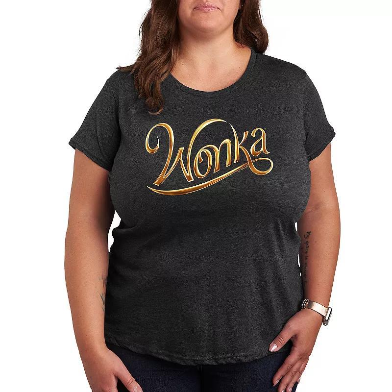 Plus Wonka Logo 3D Graphic Tee, Womens Heather Grey Product Image