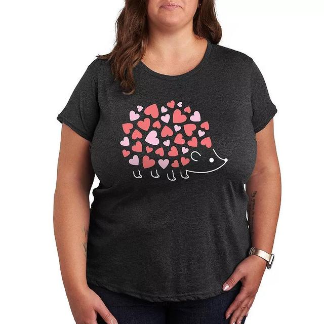 Plus Heart Hedgehog Graphic Tee, Womens Heather Grey Product Image