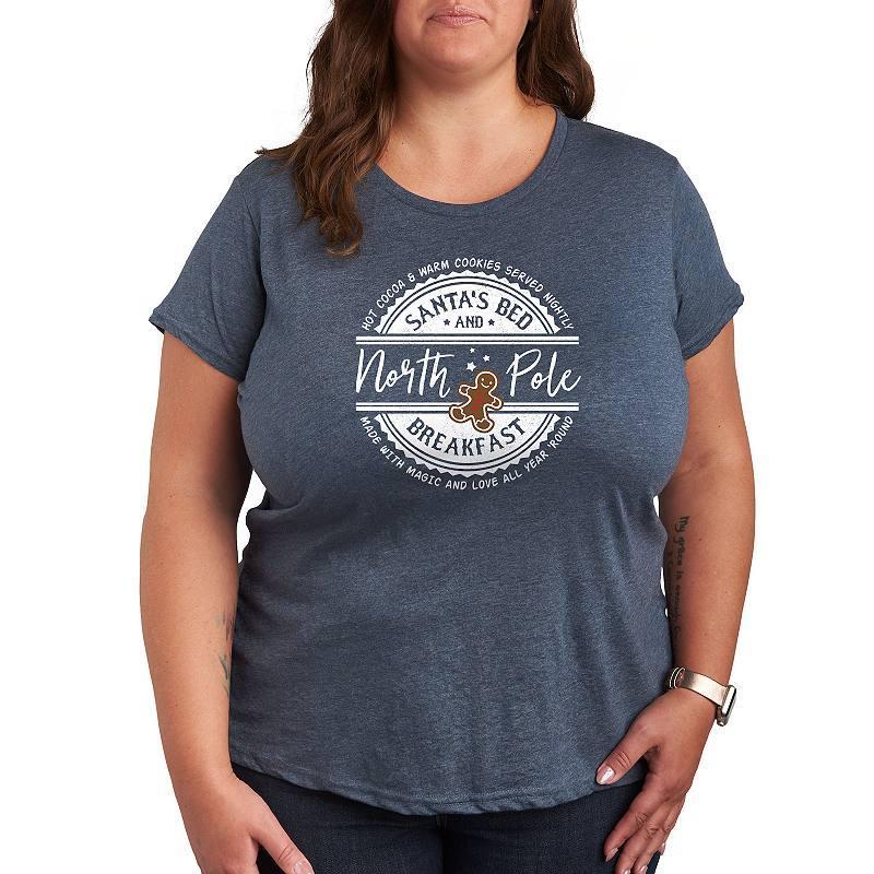 Plus Size North Pole Bed & Breakfast Holiday Graphic Tee, Womens Grey Blue Product Image