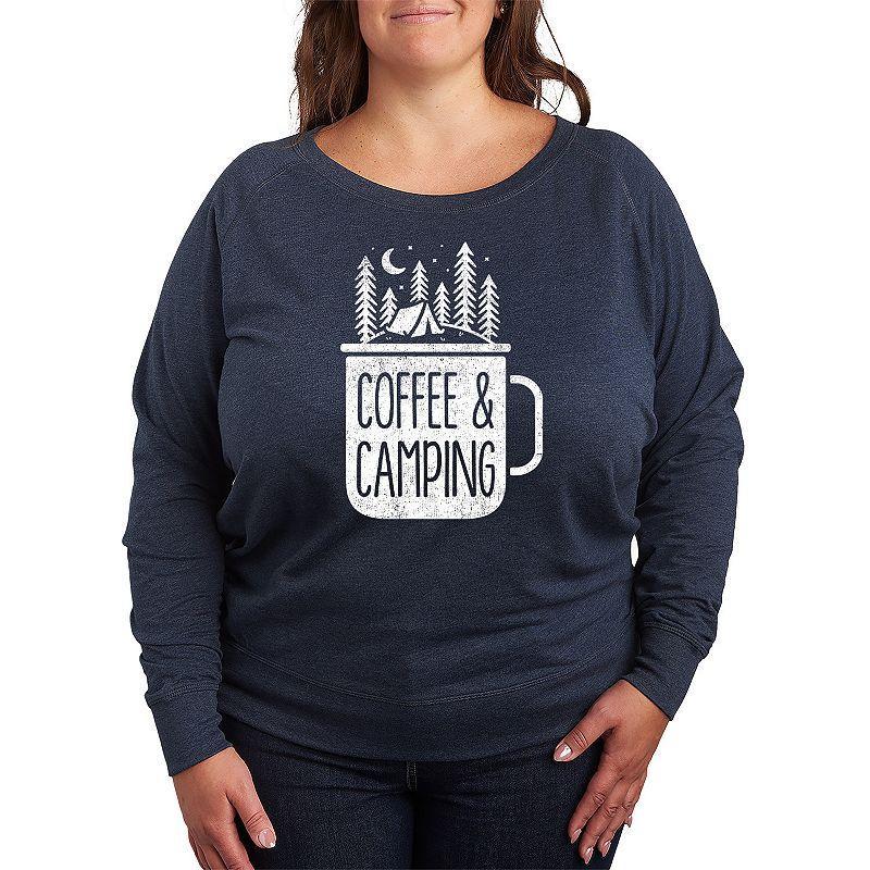 Plus Size Coffee And Camping Pullover, Womens Grey Dark Red Product Image