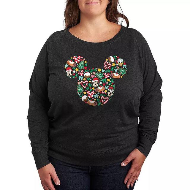 Disneys Mickey Mouse Plus Size Christmas Silhouette Lightweight French Terry Sweatshirt, Womens Grey Heather Product Image