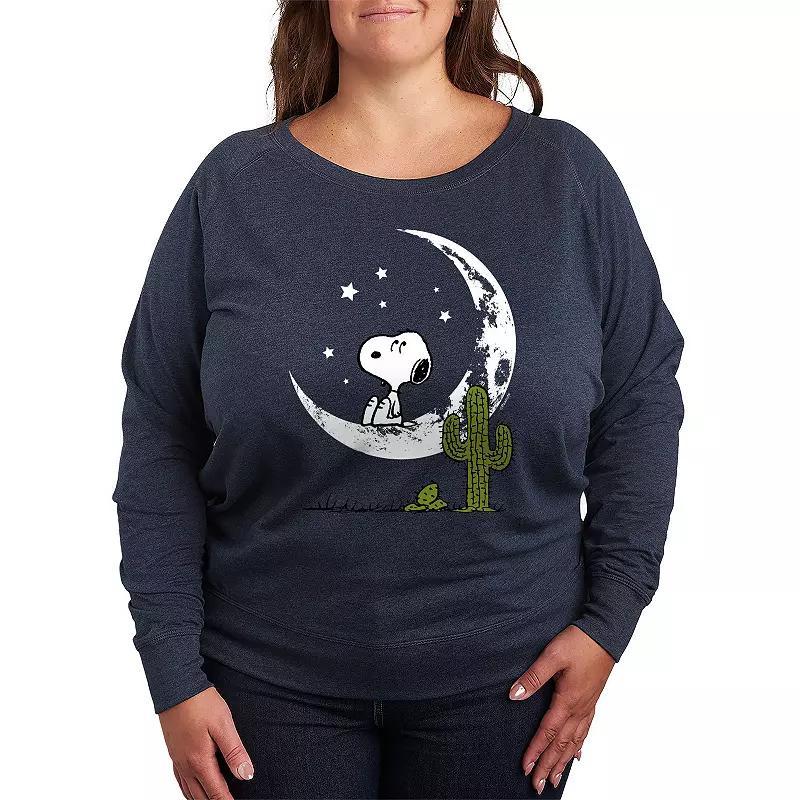 Plus Size Peanuts Snoopy Desert On Moon Lightweight French Terry Sweatshirt, Girls Grey Indigo Product Image