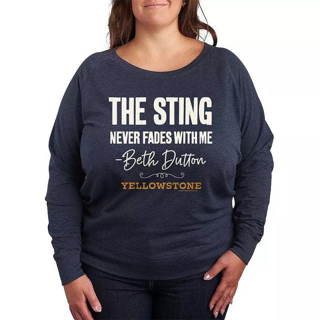 Plus Size Yellowstone Sting Never Fades Lightweight French Terry Sweatshirt, Womens Grey Indigo Product Image