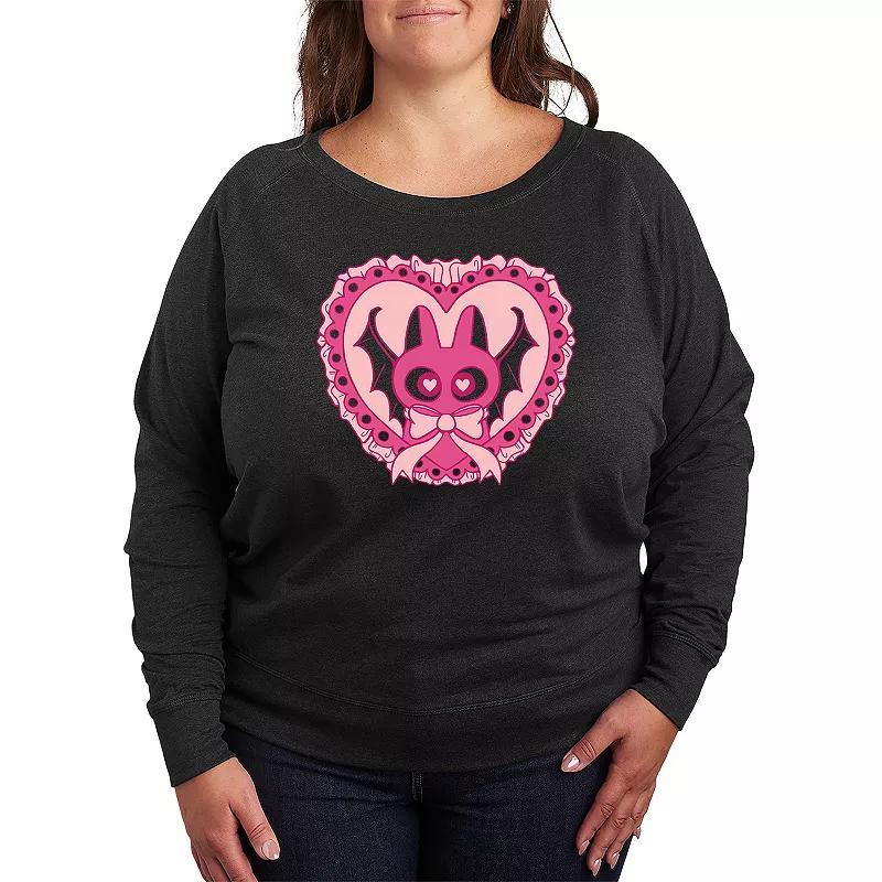 Plus Size Bat Cat Coquette Lightweight French Terry Sweatshirt, Womens Grey Dark Red Product Image