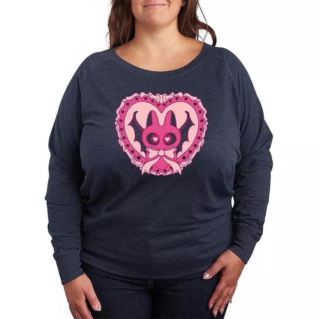 Plus Size Bat Cat Coquette Lightweight French Terry Sweatshirt, Womens Heather Grey Product Image