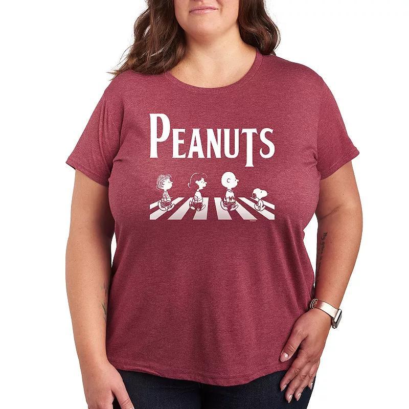 Plus Peanuts Crossing Road Graphic Tee, Womens Grey Dark Red Product Image