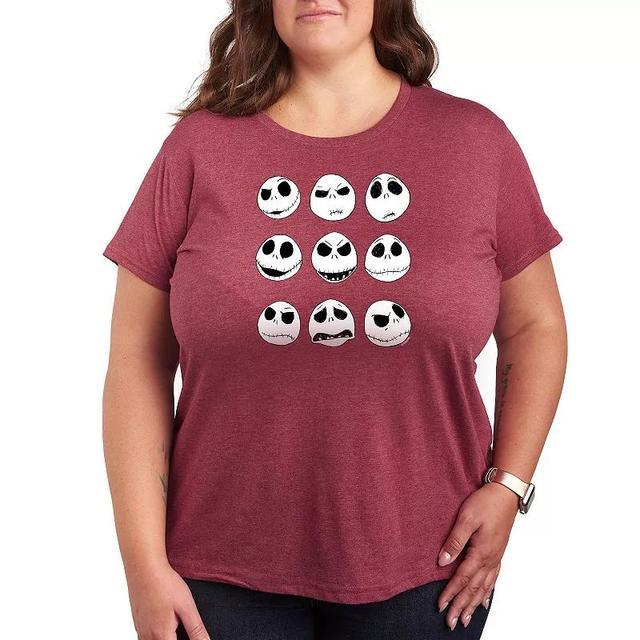 Disneys Nightmare Before Christmas Plus Jack Faces Graphic Tee, Womens Grey Gray Product Image