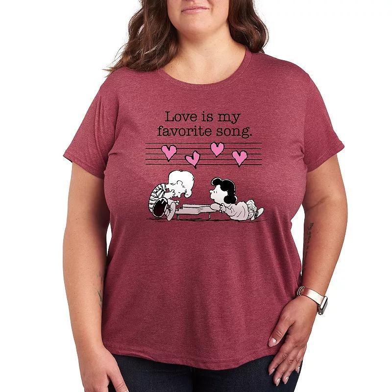 Plus Size Peanuts Valentines Piano Graphic Tee, Womens Grey Dark Red Product Image