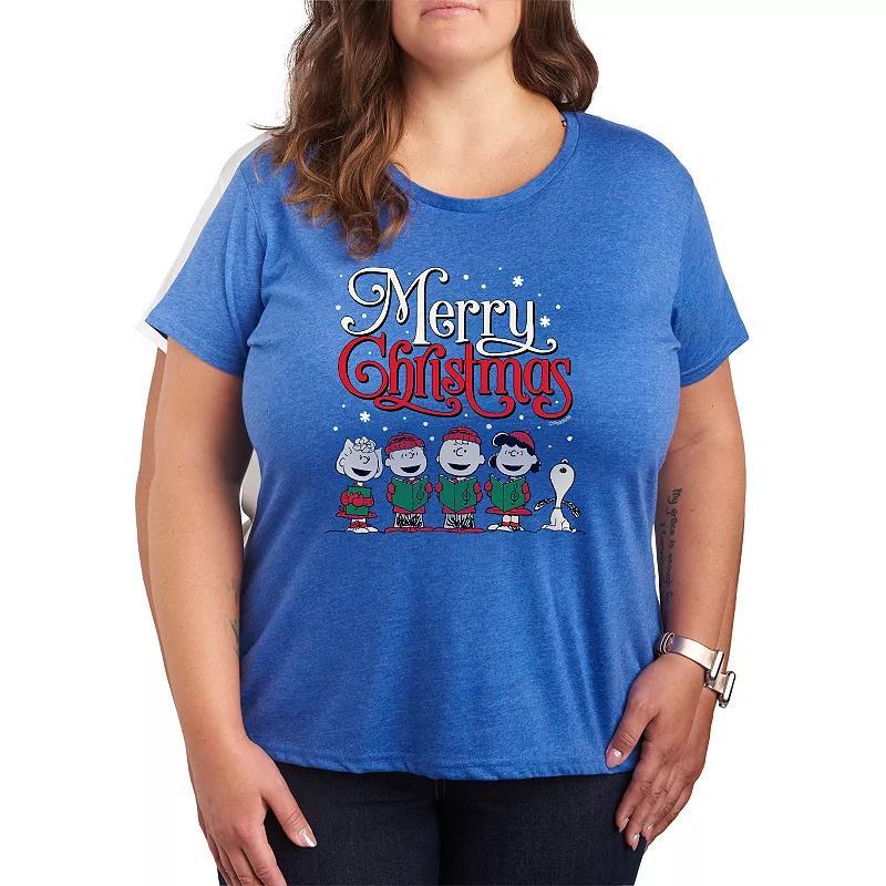 Plus Size Peanuts Merry Christmas Carols Graphic Tee, Womens Grey Royal Blue Product Image