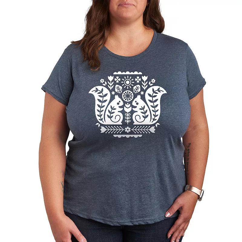 Plus Scandinavian Squirrels Graphic Tee, Womens Grey Green Product Image