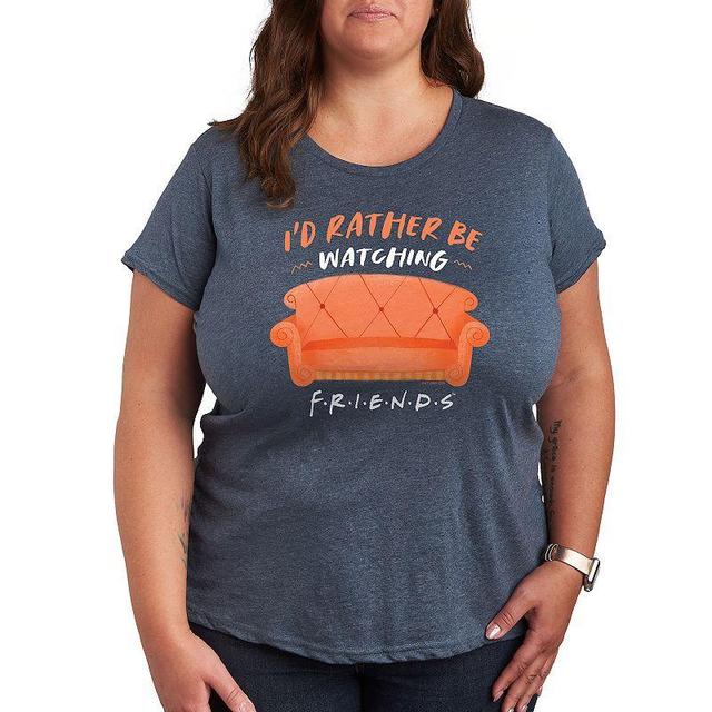 Plus Size Friends Id Rather Be Watching Graphic Tee, Womens Grey Blue Product Image