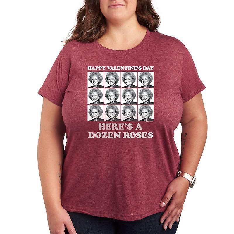 Plus Golden Girls Dozen Roses Graphic Tee, Womens Grey Dark Red Product Image