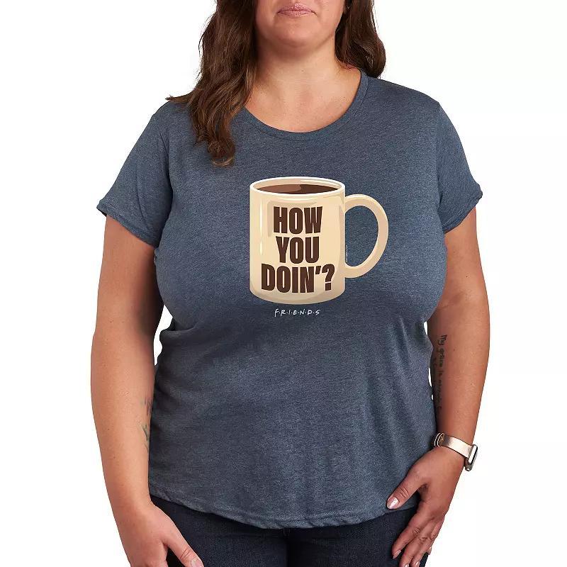 Plus Friends How You Doin Coffee Mug Graphic Tee, Womens Grey Blue Product Image