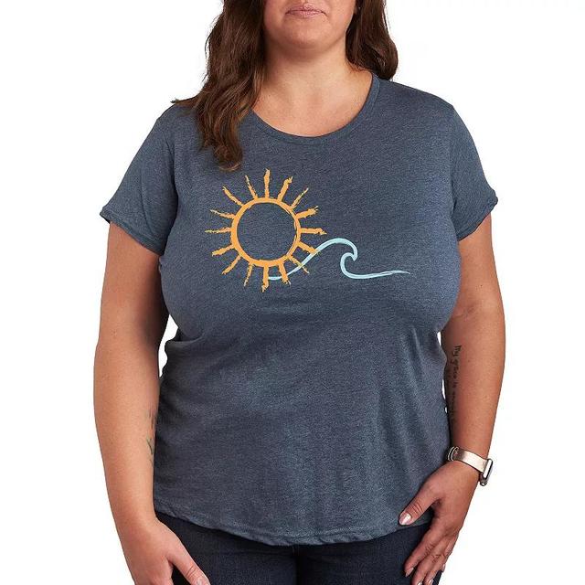 Plus Brushstroke Sun And Wave Graphic Tee, Womens Grey Blue Product Image