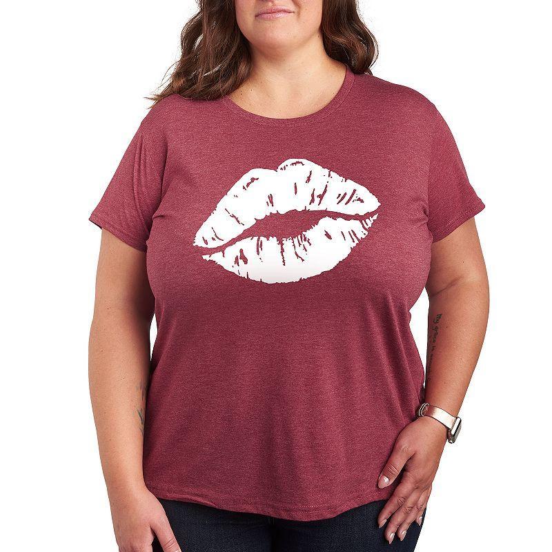 Plus White Lips Graphic Tee, Womens Grey Dark Red Product Image