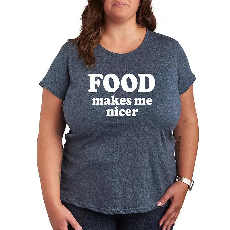 Plus Food Makes Me Nicer Graphic Tee, Womens Grey Blue Product Image