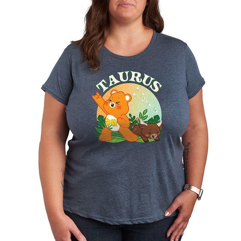 Plus Care Bears Taurus Graphic Tee, Womens Grey Blue Product Image