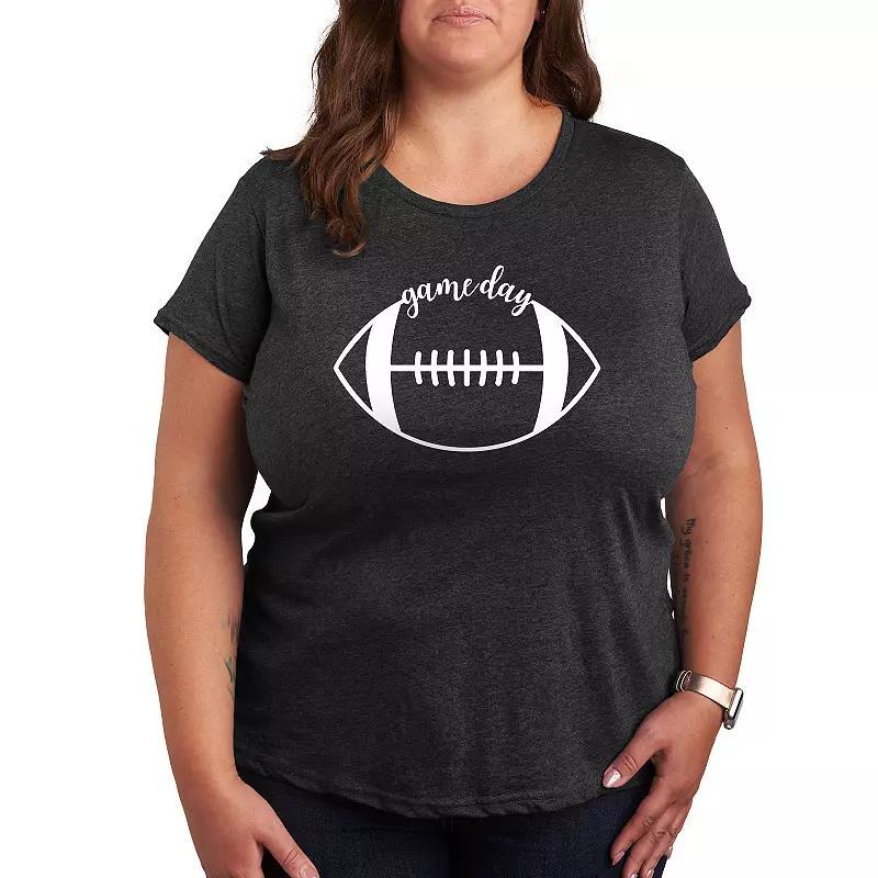 Plus Size Game Day Football Graphic Tee, Womens Dark Grey Product Image