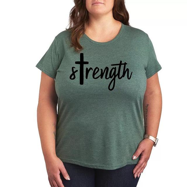 Plus Strength Cross Graphic Tee, Womens Grey Green Product Image