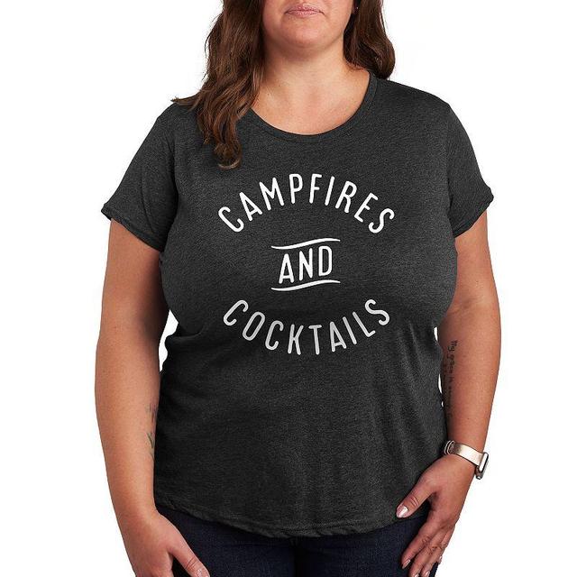 Plus Campfires And Cocktails Graphic Tee, Womens Heather Grey Product Image