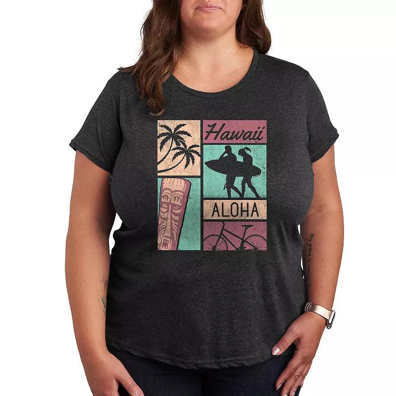 Plus Retro Summer Design Graphic Tee, Womens Heather Grey Product Image