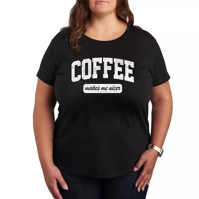 Plus Coffee Makes Me Nicer Graphic Tee, Womens Grey Blue Product Image