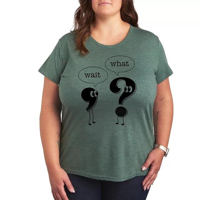 Plus Size Wait What Punctuation Graphic Tee, Womens Grey Green Product Image