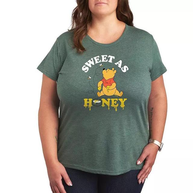 Disneys Winnie The Pooh Plus Sweet As Honey Graphic Tee, Womens Grey Green Product Image