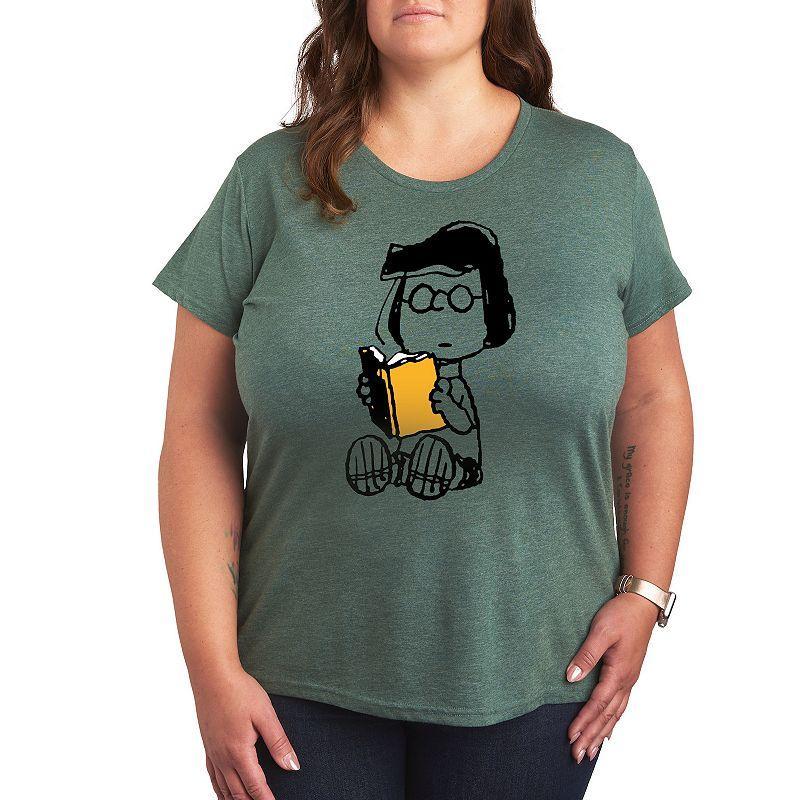 Plus Peanuts Marcie Reading Graphic Tee, Womens Grey Gray Product Image