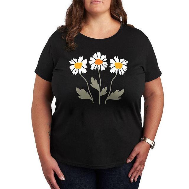 Plus Retro Daisies Graphic Tee, Womens Black Product Image