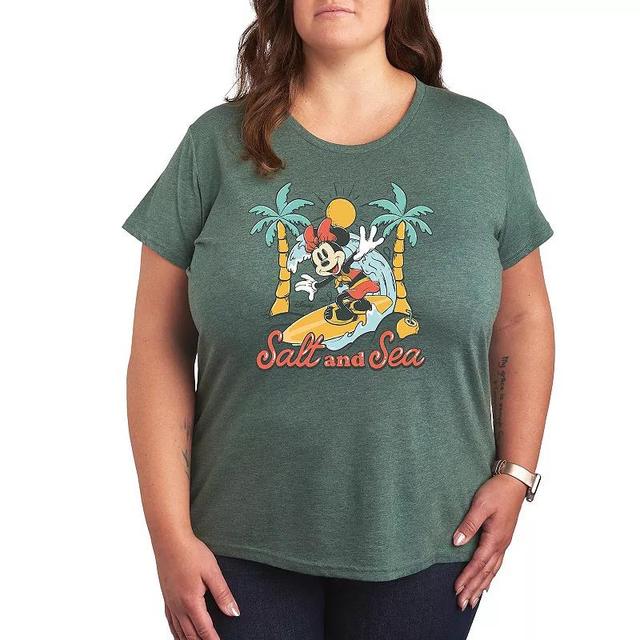 Disneys Minnie Mouse Plus Salt Sea Graphic Tee, Womens Grey Green Product Image