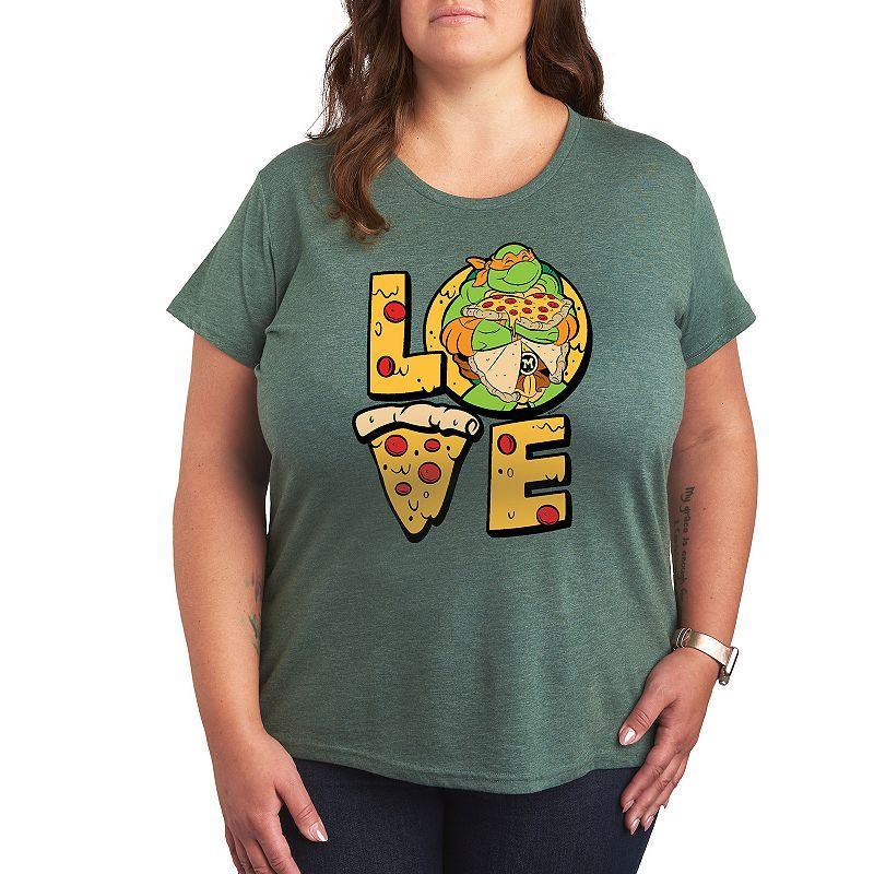 Plus Size Teenage Mutant Ninja Turtles Love Graphic Tee, Womens Grey Green Product Image