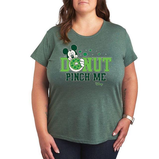 Disneys Mickey Mouse Plus Donut Pinch Me Graphic Tee, Womens Grey Green Product Image